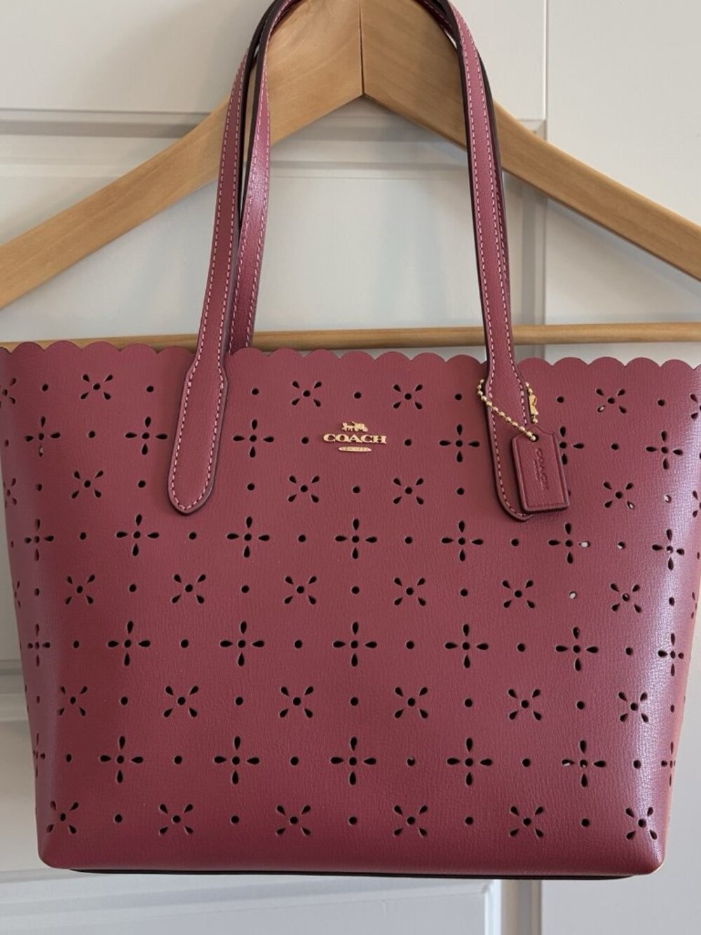 Coach Mini City Tote in Rouge Pink Leather | Floral Laser Cut Scalloped NWOT